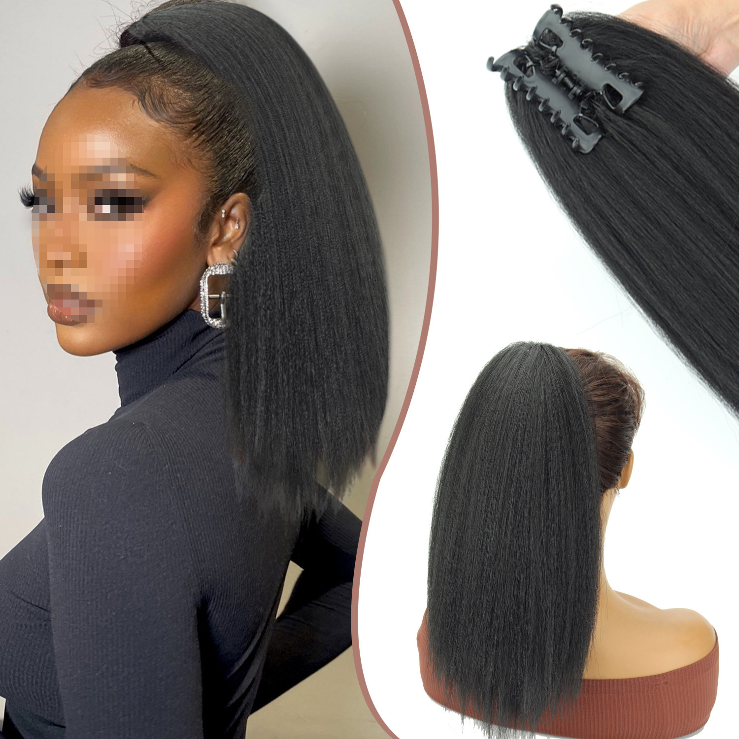 16 pulgadas peluca cola de caballo sintética cabello hollow clip cola de caballo damas cola de caballo alta