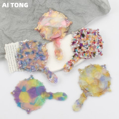 New portable handle mirror with exquisite acetate pattern portable cosmetic mirror, high-end diamond-encrusted hand mirror accessories