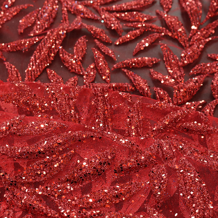 2024 nuevo hilo de malla de bambú rojo espumado polvo fino polvo pulverizado oro tela de vestido de boda