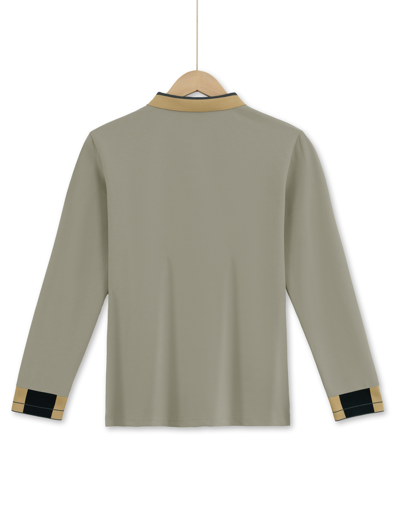 Cross-Border European And American Long Sleeve Turn-Down Collar Men's T-Shirt Waffle Solid Color Button Casual_voghion.com