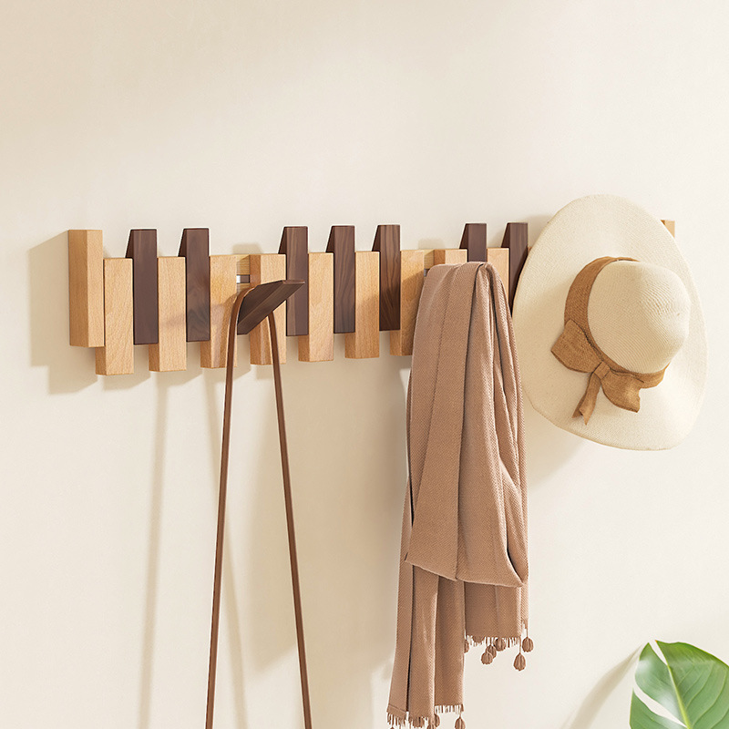 Ganchos de ropa en la pared sin perforaciones, ganchos para ropa con teclas de piano después de la puerta misteriosa, colgantes para ropa de dormitorio de madera maciza, colgantes para ropa y sombreros