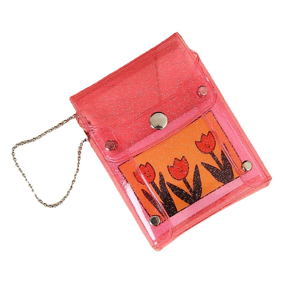 Pvc Exquisite Small Coin Purse Mini Bag Lipstick Card Storage Transparent Fine Glitter Bead Chain Hand-Held Earphone Bag