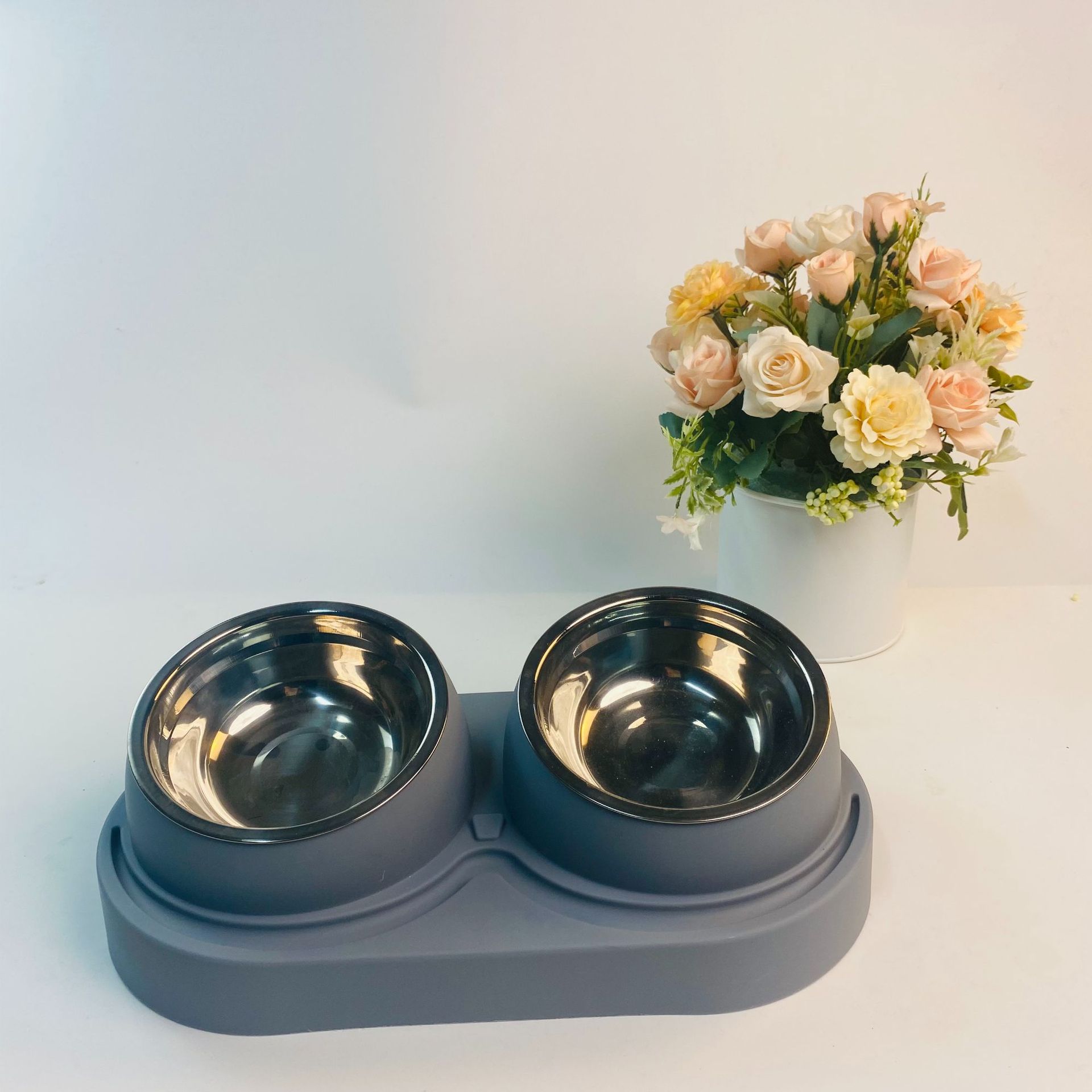 노블 그레이 201 경사 입 이중 그릇 스테인레스 스틸