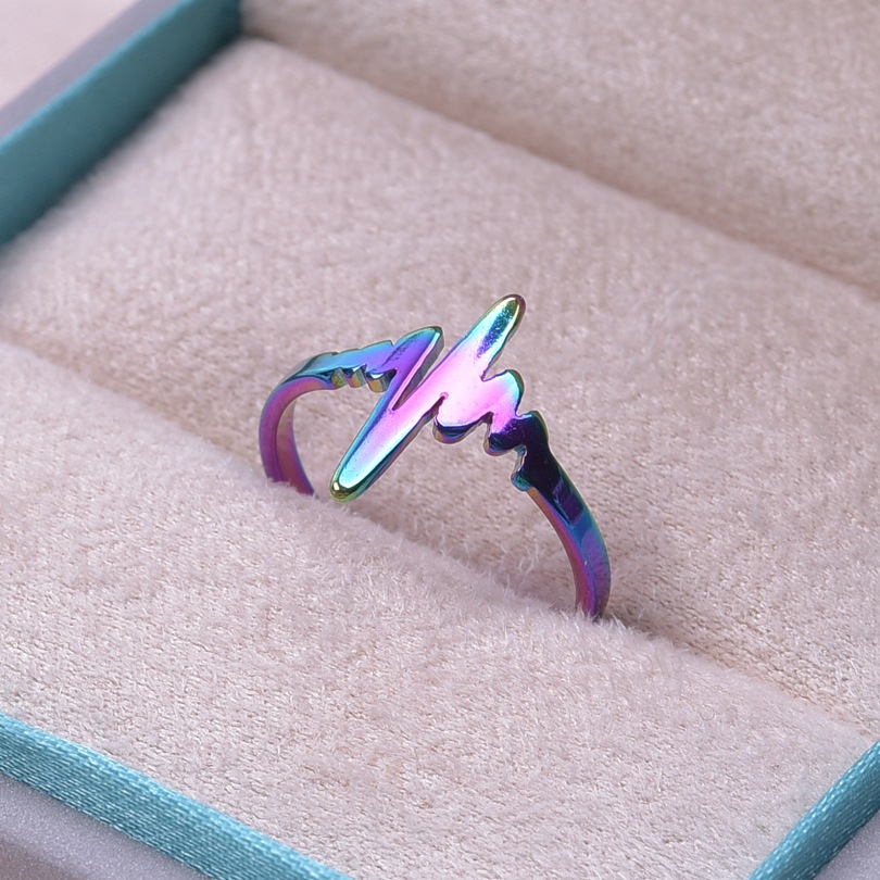 Electrocardiogram Pattern Unisex Gender PVD Coated Real Gold Plated 18K Gold Electrocardiogram 304 Stainless Steel Simple Style Waterproof Non Tarnish Open Ring