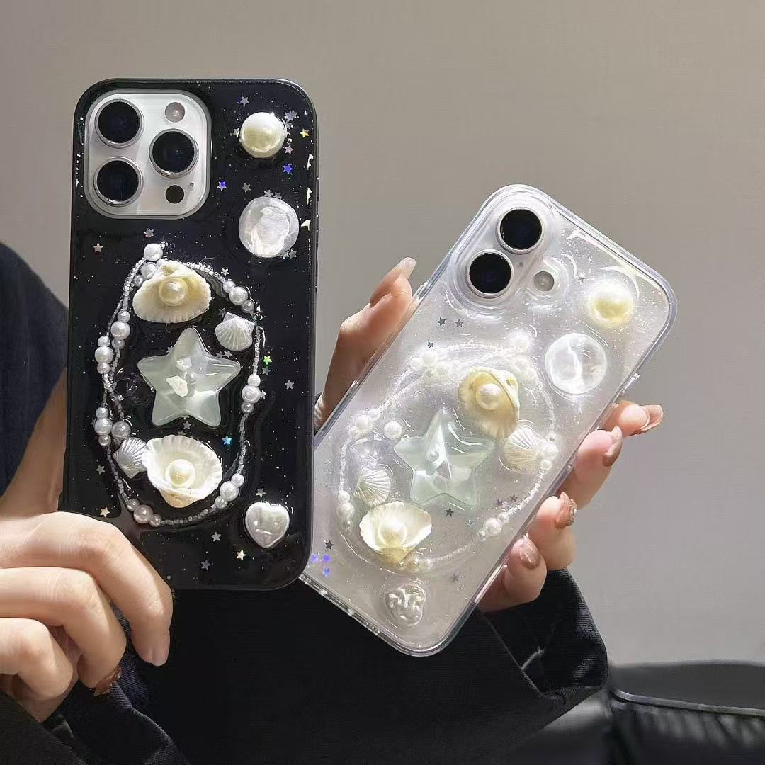 Suitable for Apple 16Promax Mobile Phone Case Iphone17Ins Stereo Starfish Shell Pendant 12 Protective Cover X