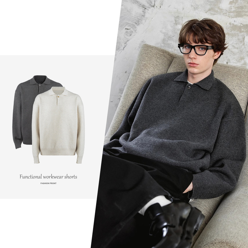 CSMY Trendy Solid Color Casual High Density Thick Loose Old Money Style Knitted Shirt Small Lel Autumn Teenager Long Sleeve