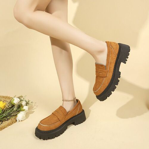 Summer Plus Size Versatile British Style Rough Heel Slip-on Loafers for Women