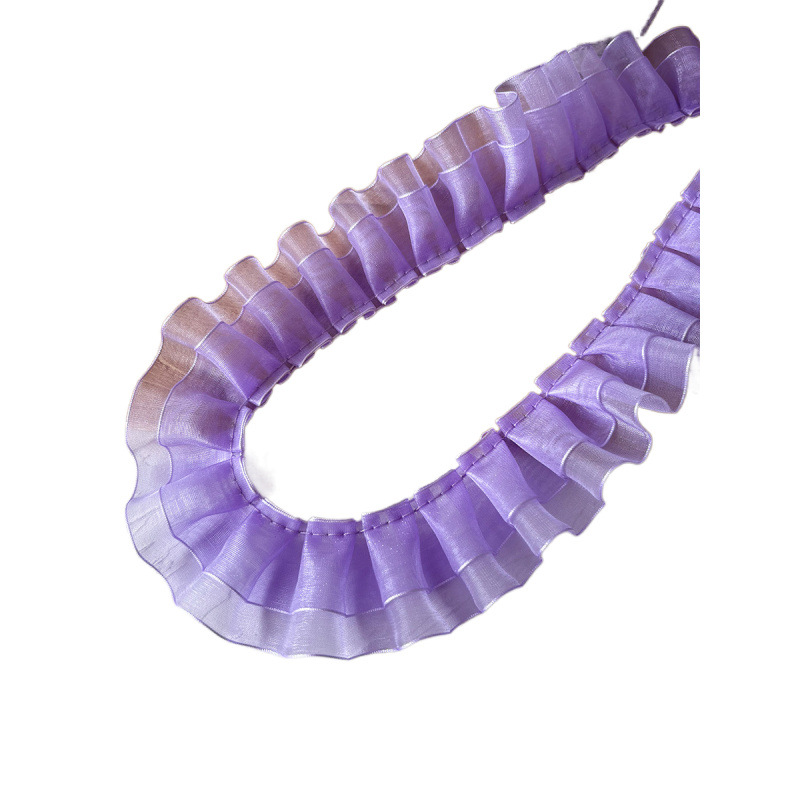 보라색 주름 목선 수제 DIY 소재 더블 레이어 레이스 액세서리 의류 커프스 러플 스노우 원사 벨트