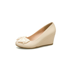 2021新款WISH外贸女鞋坡跟女圆头33-43蝴蝶结甜美休闲鞋