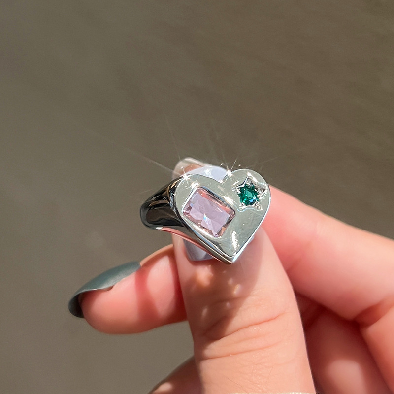 1 Piece Fashion Heart Shape Metal Inlay Rhinestones Womenu0027S Open Ring