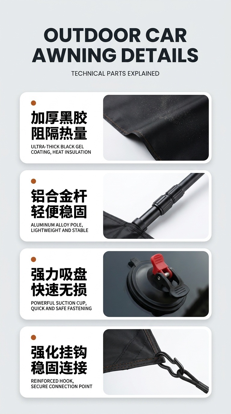 Outdoor Car Side Tent, Car Rear Canopy, Side Tent, Car Rear Sunshade, Camping Self-Driving Tour Car Rear Tent, Car-Mounted Canopy