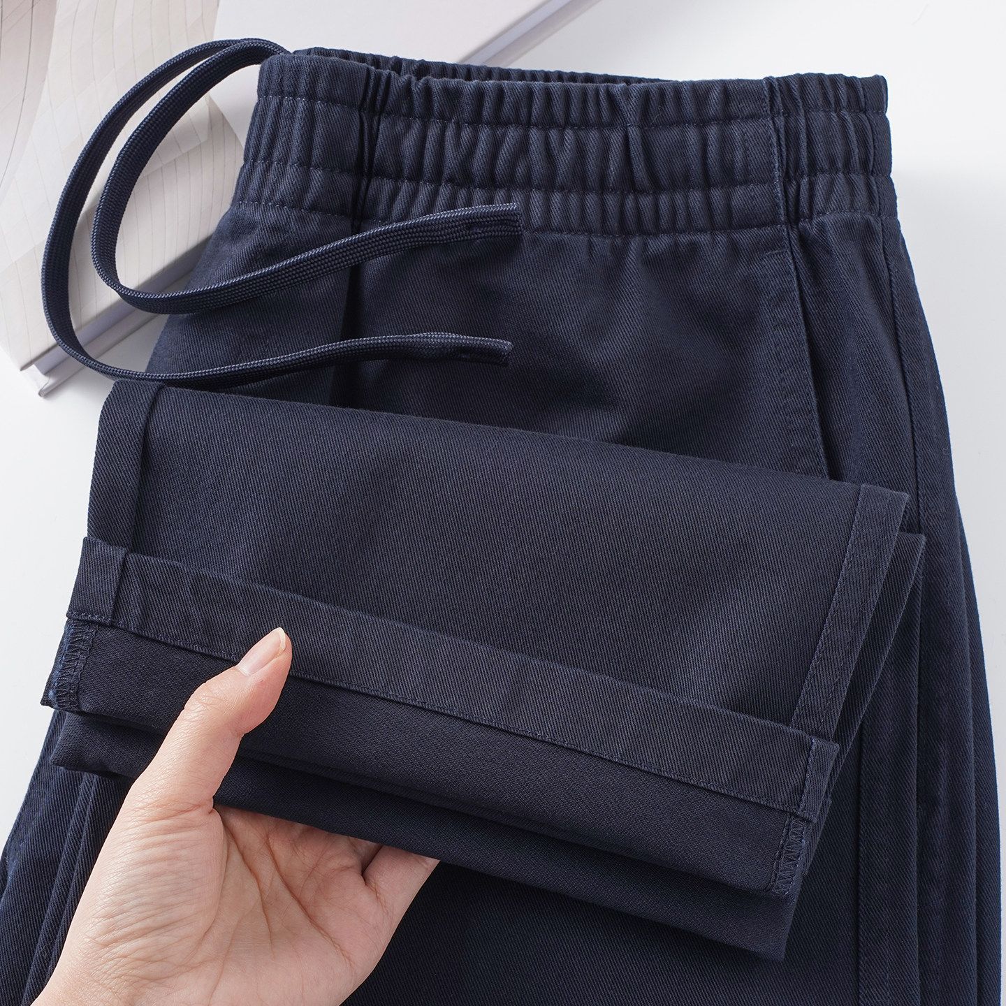 【Xinjiang Cotton Fabrication】300g Heavyweight Navy Blue Pure Cotton Straight-Leg Casual Pants for Men, Spring and Autumn Long-Staple Cotton Sweatpants