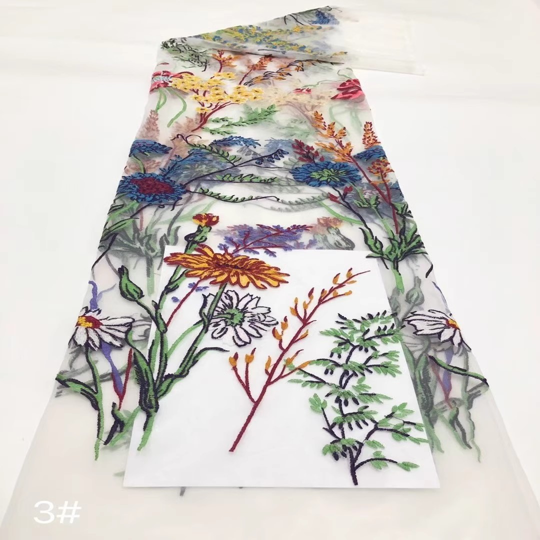 彩色线定位植物绣花面料礼服舞台服上衣连衣裙欧美时装连衣裙面料