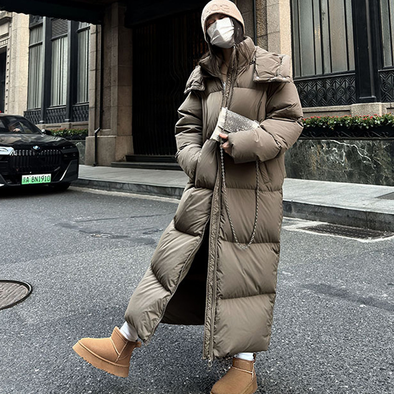 2024 Winter New Over-the-knee Long Down Cotton-padded Jacket Women's Cotton-padded Coat Hooded Thickened Casual Cotton-padded Coat Warm Jacket