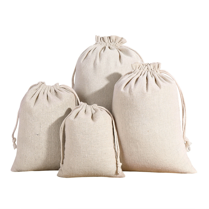 Cuerdas de dibujo bolsillo de algodón de lino de boca plana bolsillo de almacenamiento de cubierta personalizado bolsas de tela de arroz y té bolsas de red blancas bolsas de polvo