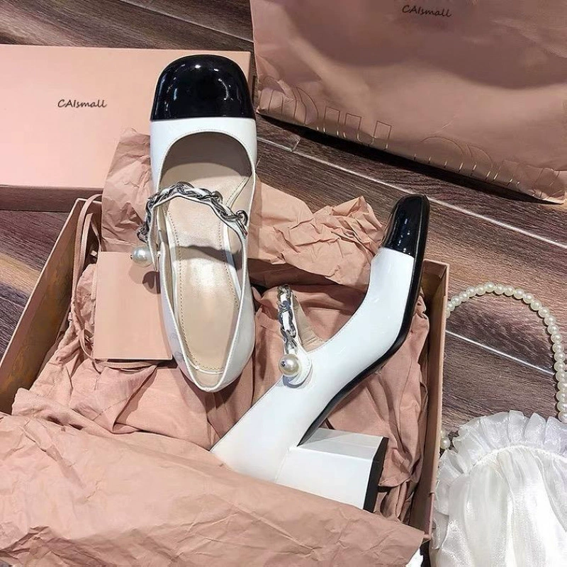 Ретро туфли на каблуке, летняя цепь, стиль Chanel