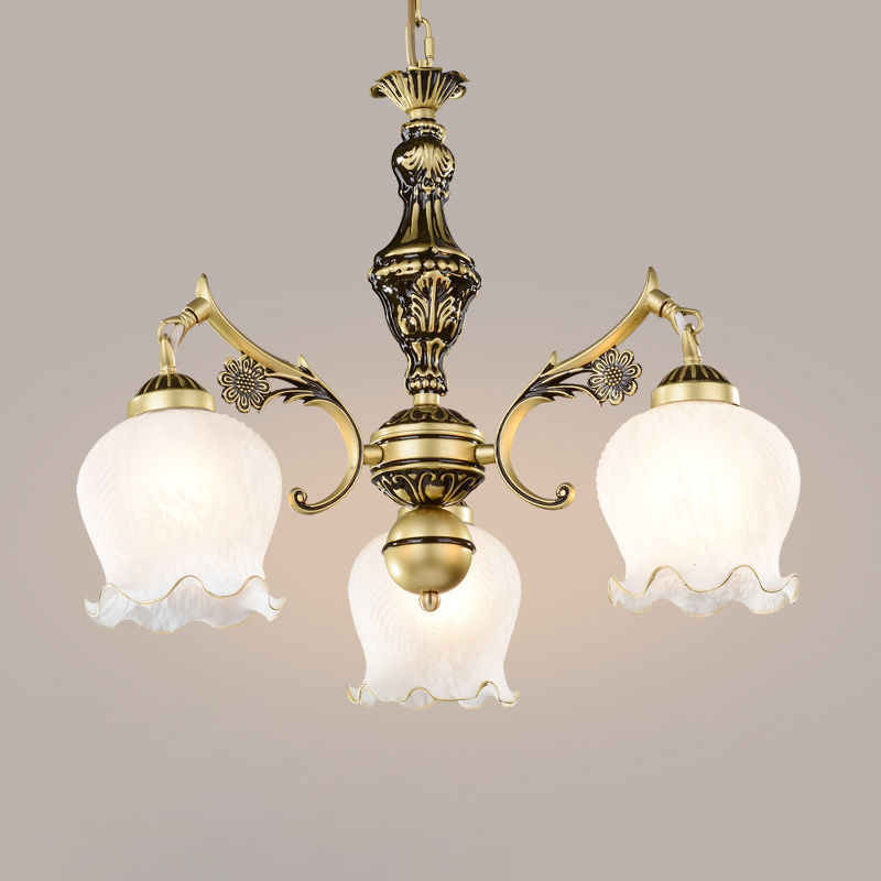 Chandelier living room lamp European retro creative American bronze bedroom ceiling lamp glass lamp art decorative lamp