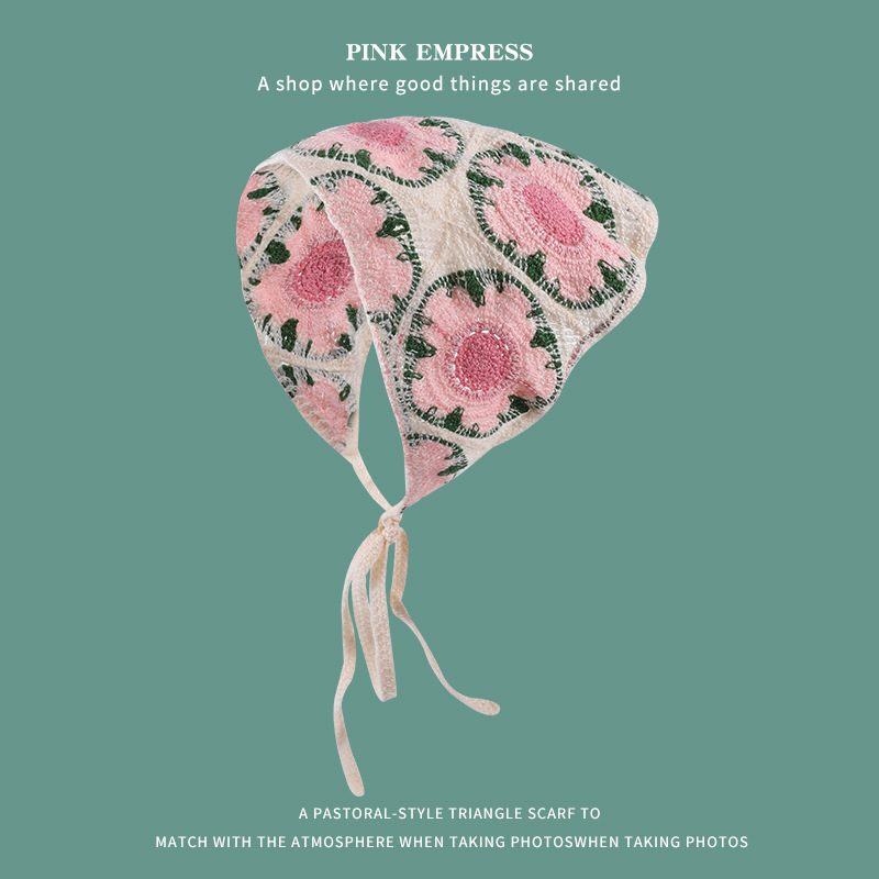 Pañuelo de encaje francés para mujeres 2025 nuevo pañuelo triangular de verano pastoral pañuelo triangular blanco para el cabello