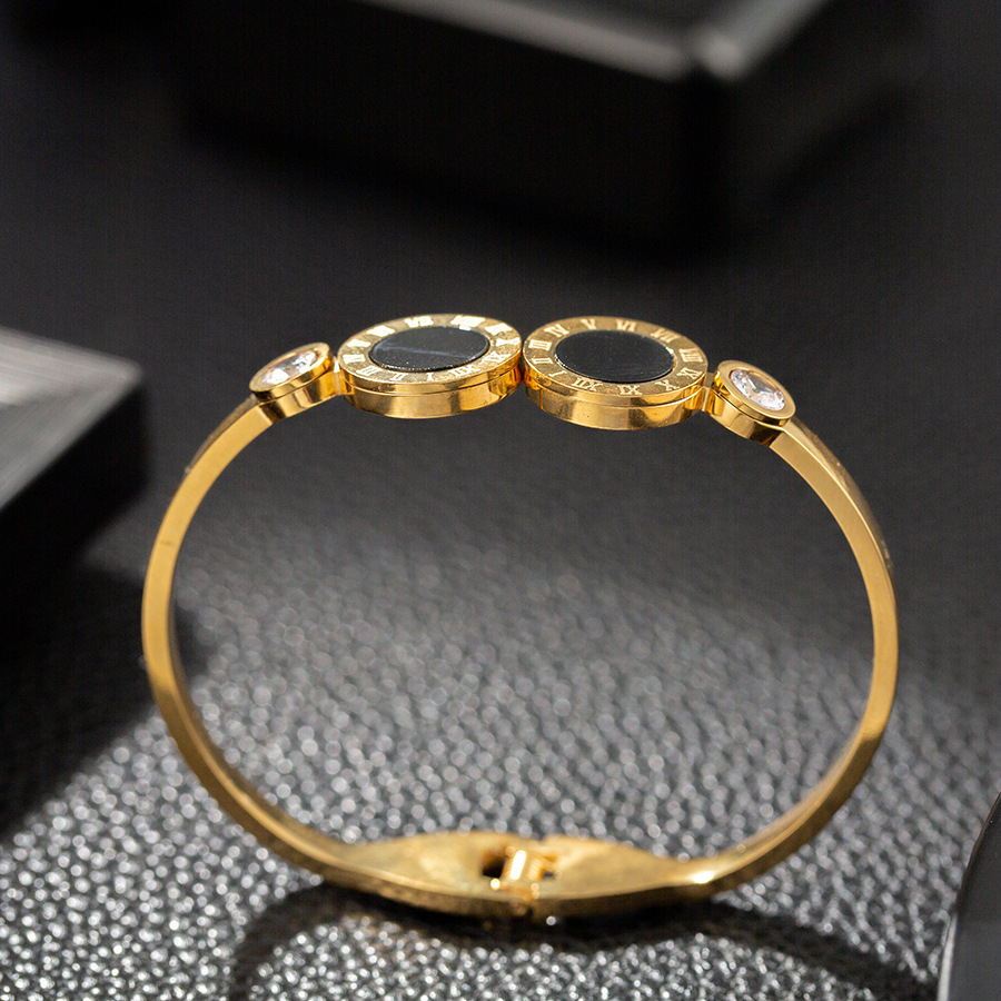 Sweet Geometric Titanium Steel Plating Rhinestones Bangle 1 Piece