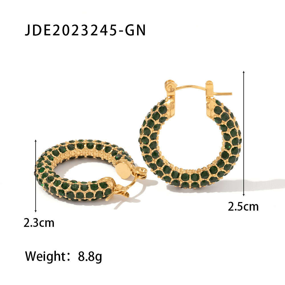 Retro Geometric Stainless Steel Inlaid Zircon Hoop Earrings 1 Pair display picture 3