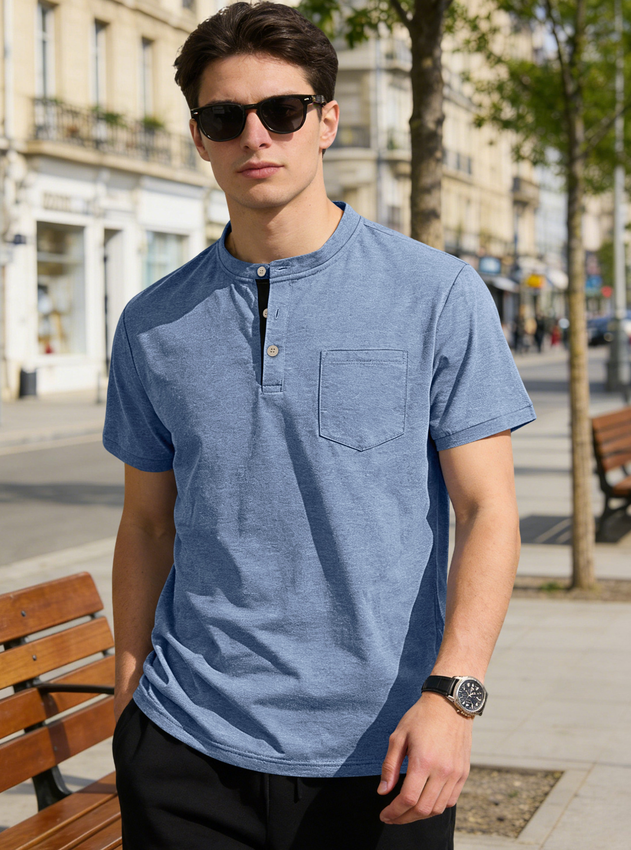 Nuevo transfronterizo Europa y América Amazon verano hombre sólido polo de manga corta botón de cuello vertical camiseta de comercio exterior casual