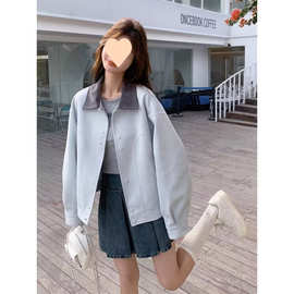 撞色翻领短款外套女春秋2025新款小个子爆款流行火百搭休闲夹克