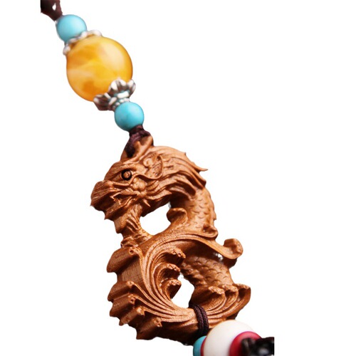 Tao wood eight-character dragon car pendant, 3D carved, suitable for both car and bag hanging, keychain ornament LZG08