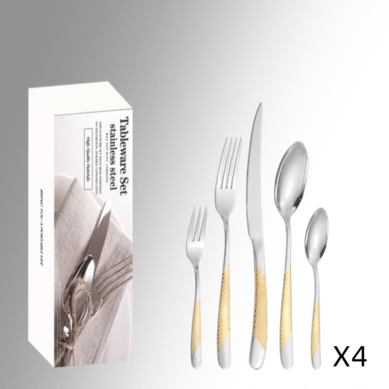 Diamante estrella cinco piezas principales caja simple cuchillo, tenedor y traje de cuchara Productos transfronterizos de Amazon de Venta caliente vajilla de acero inoxidable traje de 20 piezas