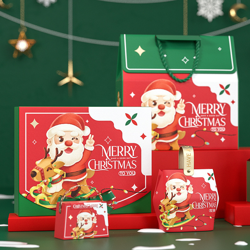 新しいクリスマスの手提げ箱の手提げ袋のリンゴのキャンデーのプレゼント箱の空の箱のクリスマスイブの包装のプレゼント|undefined