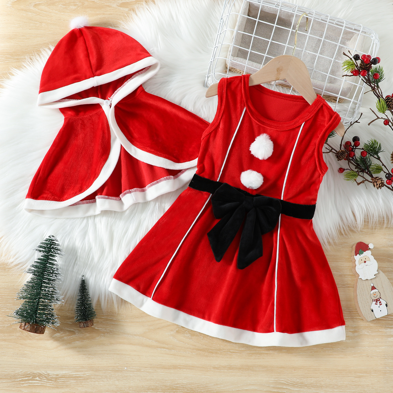 Christmas Fashion Color Block Patchwork Polyester Girls Clothing Sets display picture 1