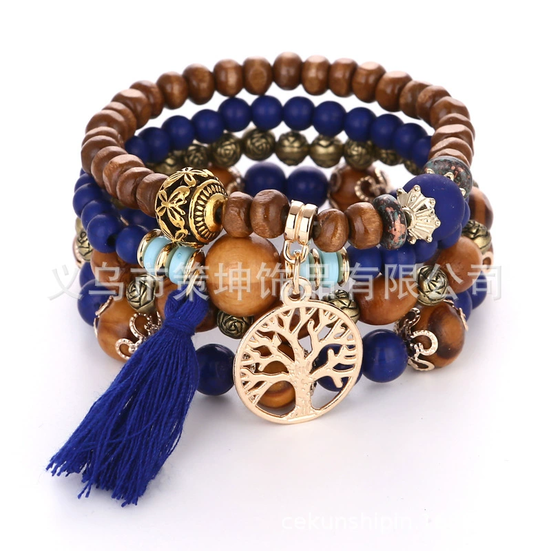 Ethnic elastic beaded bracelet, boho style, ethnic style, (Physicals)