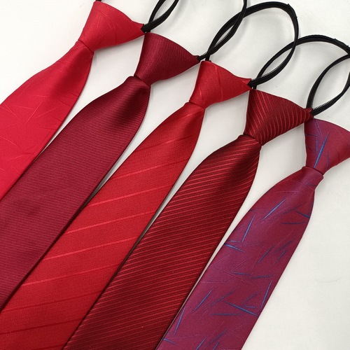 Men's red zipper tie easy-to-pull free style groom and groomsmen business casual tie striped yarn-dyed 8cm