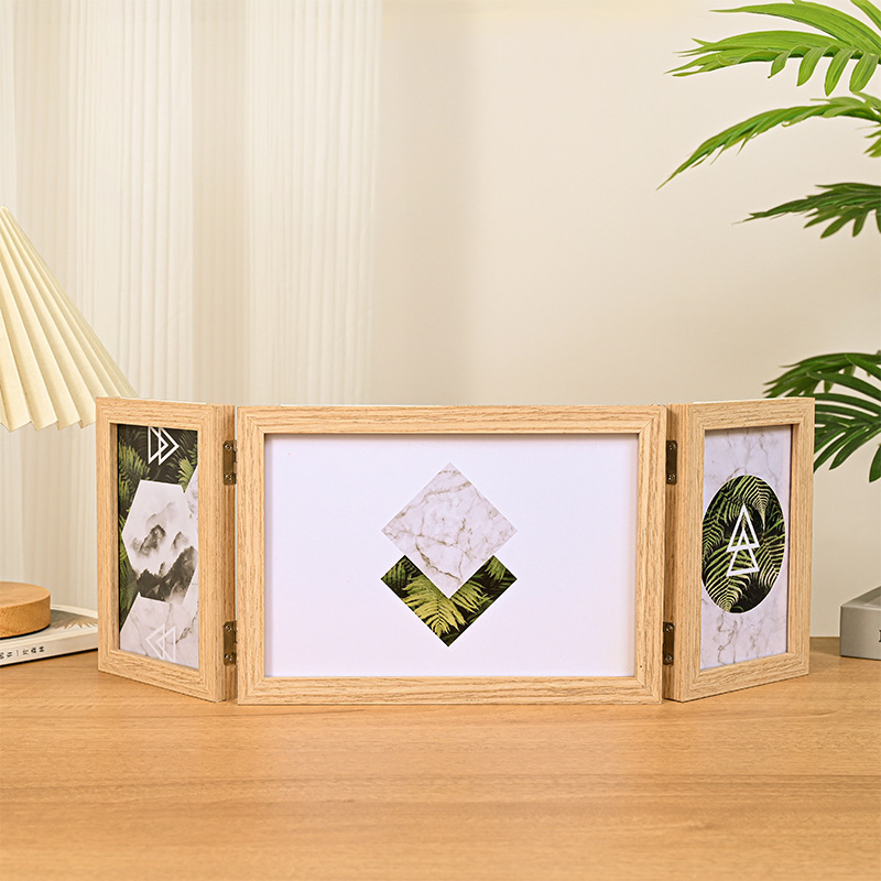 Creative three-fold wooden photo frame table simple Nordic Fresh 6 inch three-sided folding ornaments studio picture frame wholesale