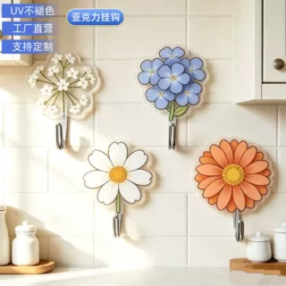 批发可爱花朵亚克力挂钩DIY浴室墙壁强力粘胶创意宿舍门无痕打孔