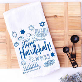 跨境专供圣诞彩灯merry bright棉布茶巾 厨房吸水巾节日装饰餐巾