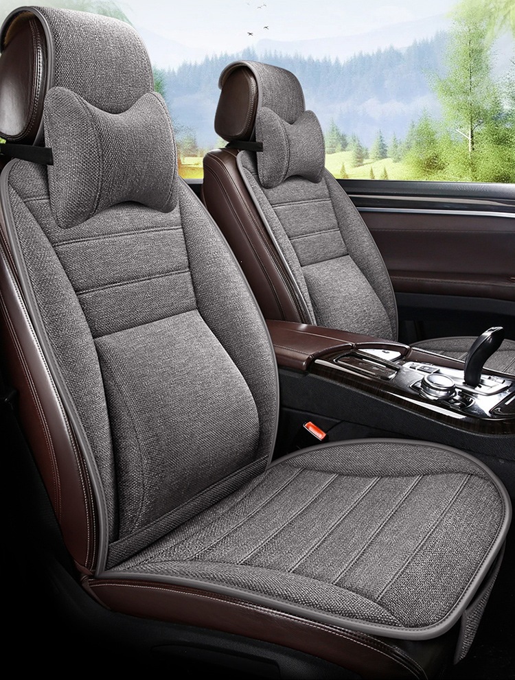 New Linen Large Lumbar Support Cushion, Breathable Fabric for All Seasons, Slim Waist Design, Five-Seater Car Seat Cover, Non-Slip Linen Seat Cushion