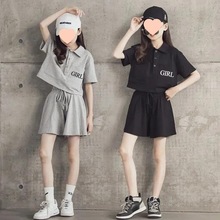 女童2024夏季新款韩版套装儿童洋气时髦字母短款上衣短裤两件套潮