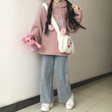 高腰浅色牛仔裤女秋夏学生显瘦显高宽松阔腿韩版直筒长裤子潮