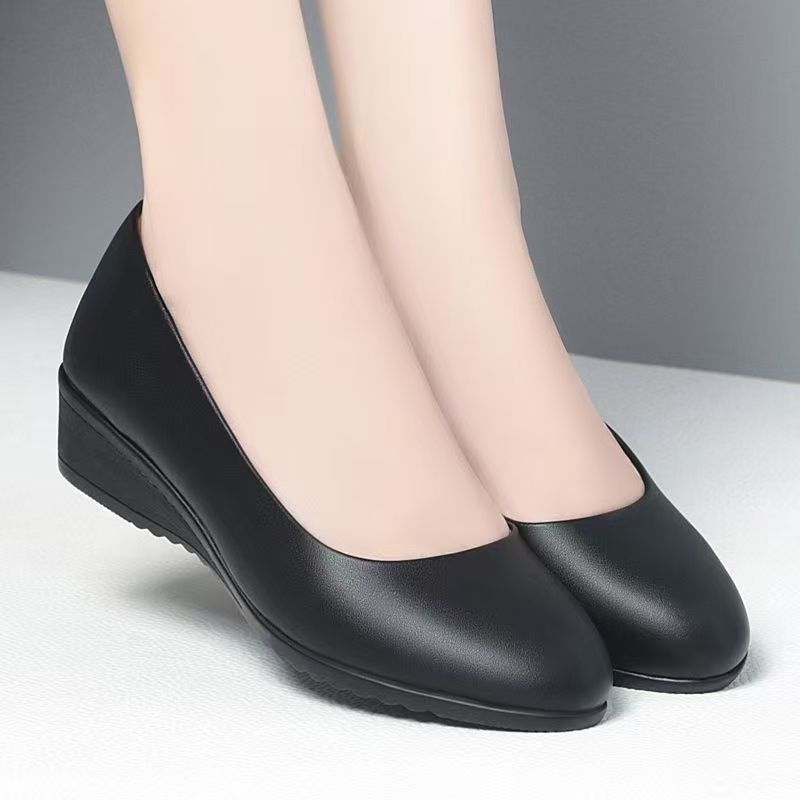 Zapatos blancos temperament zapatos de mujer de tacón bajo zapatos de cuero de mujer de cuero suave suela suave antideslizante un pedaleo británico