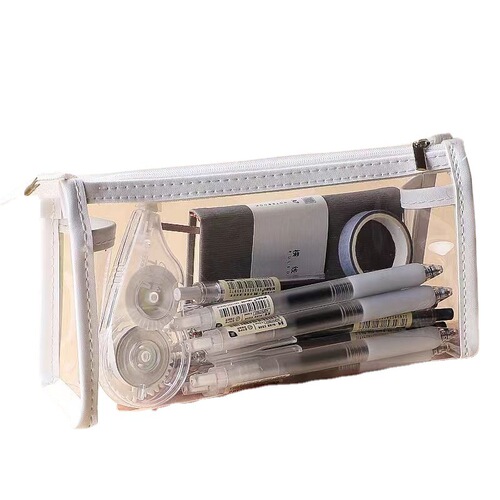 Transparent pencil bag for the beginning of school season, primary school students ins high-looking pencil bag PVC large-capacity cosmetics storage bag wholesale