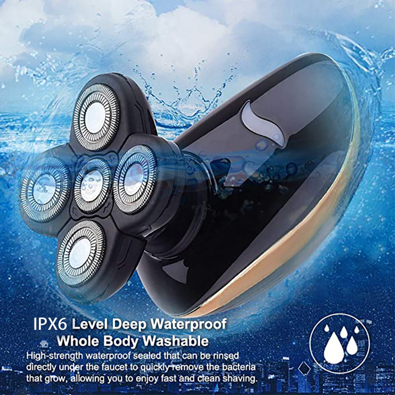 Barbeador masculino com cinco lâminas, lavável, para cabeças raspadas, recarregável via USB._voghion.com