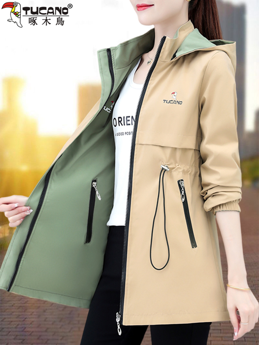 啄木鸟双面穿风衣外套女2025春秋新款洋气宽松女士中长款夹克上衣