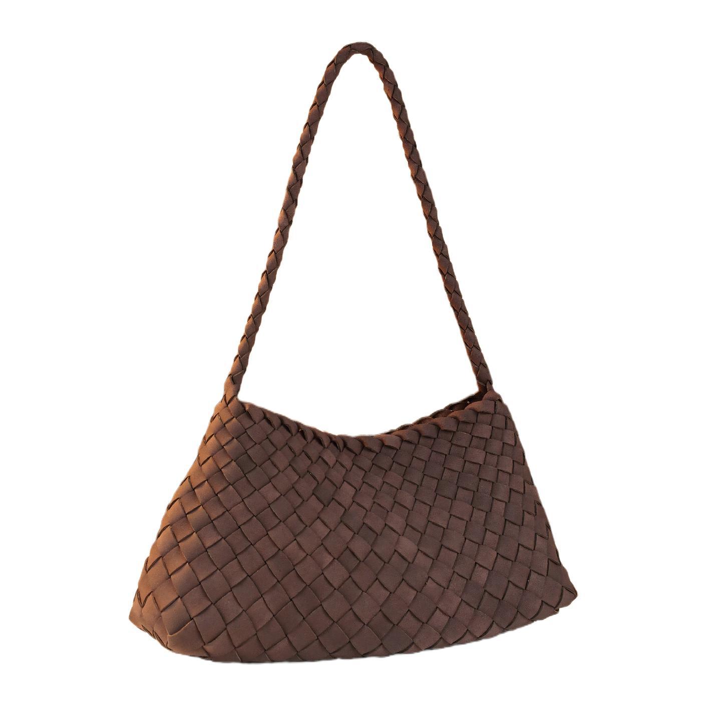 Túi bucket nữ dây rút da thật phong cách retro — Màu nâu, nhũ hoa