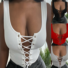 2026�羳���Q�¿�T-shirt sexy sleeveless tie belt hollow out