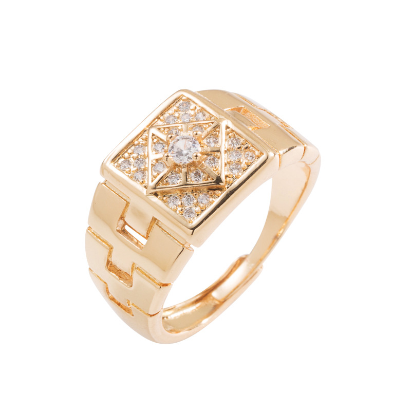 Fashion Geometric Copper-plated Gold Inlaid Zircon Men's Ring display picture 5