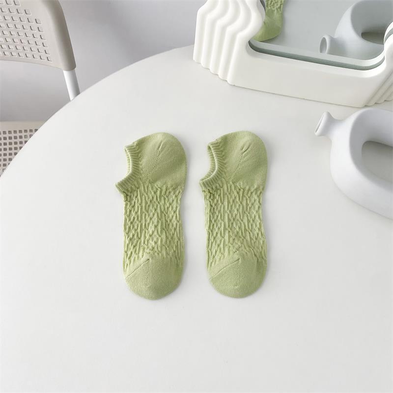 Color crema boca baja calcetines de tobillo invisibles calcetines de algodón de color sólido de las mujeres calcetines de caramelo de malla ins moda verano calcetines transpirables