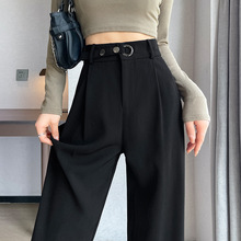窄版阔腿裤女春秋感垂感黑色直筒裤高腰显瘦休闲小个子西装裤