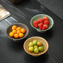 中式陶瓷家用水果盘精致茶点盘干果零食餐具复古窑变高脚果碗托盘