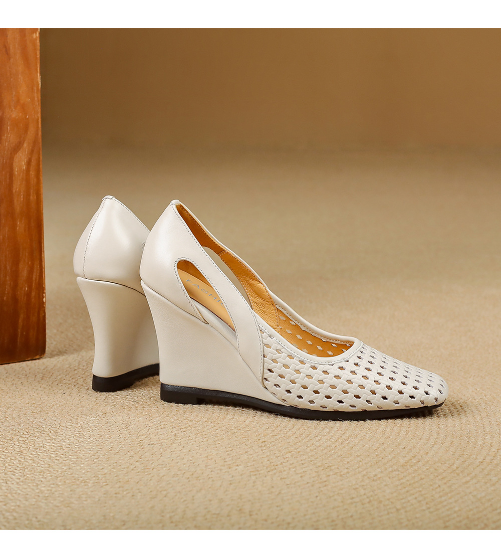 Sandal nữ mũi vuông hở mũi gót xuồng 5 cm – phong cách Pháp — màu trắng ngà, màu mơ chi tiết 15