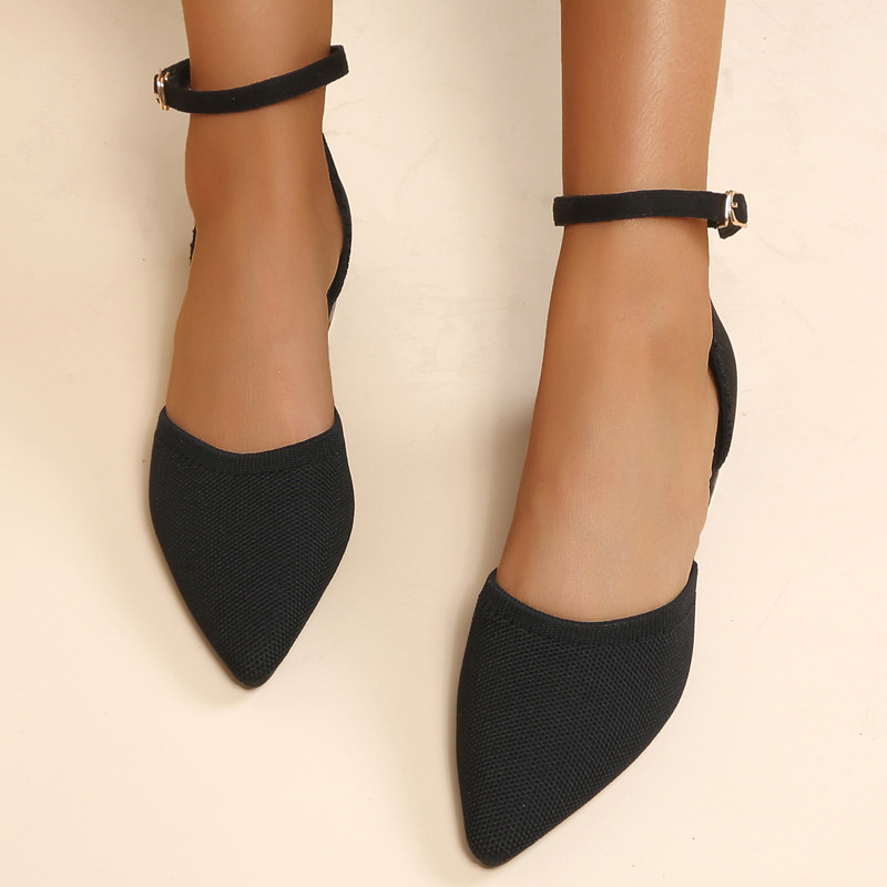 Half top women's single shoes pointed flying fabric hollow buckle low heel fashion shoes_voghion.com
